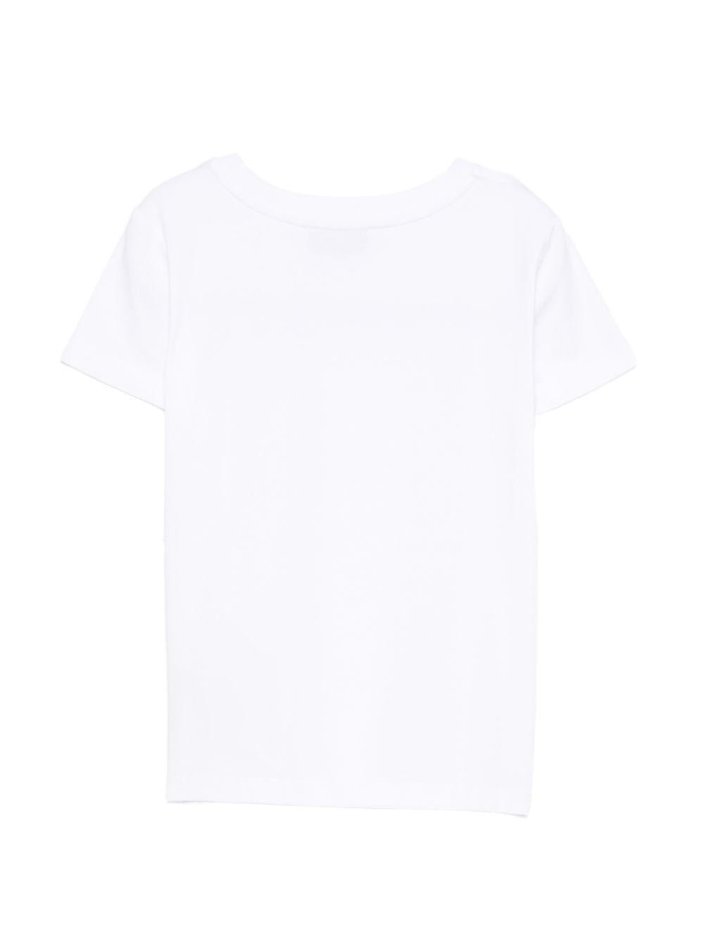 T-shirt per bambina Moschino Kids bianca con logo con strass - Rubino Kids