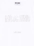 T-shirt per bambina Moschino Kids bianca con logo con strass - Rubino Kids