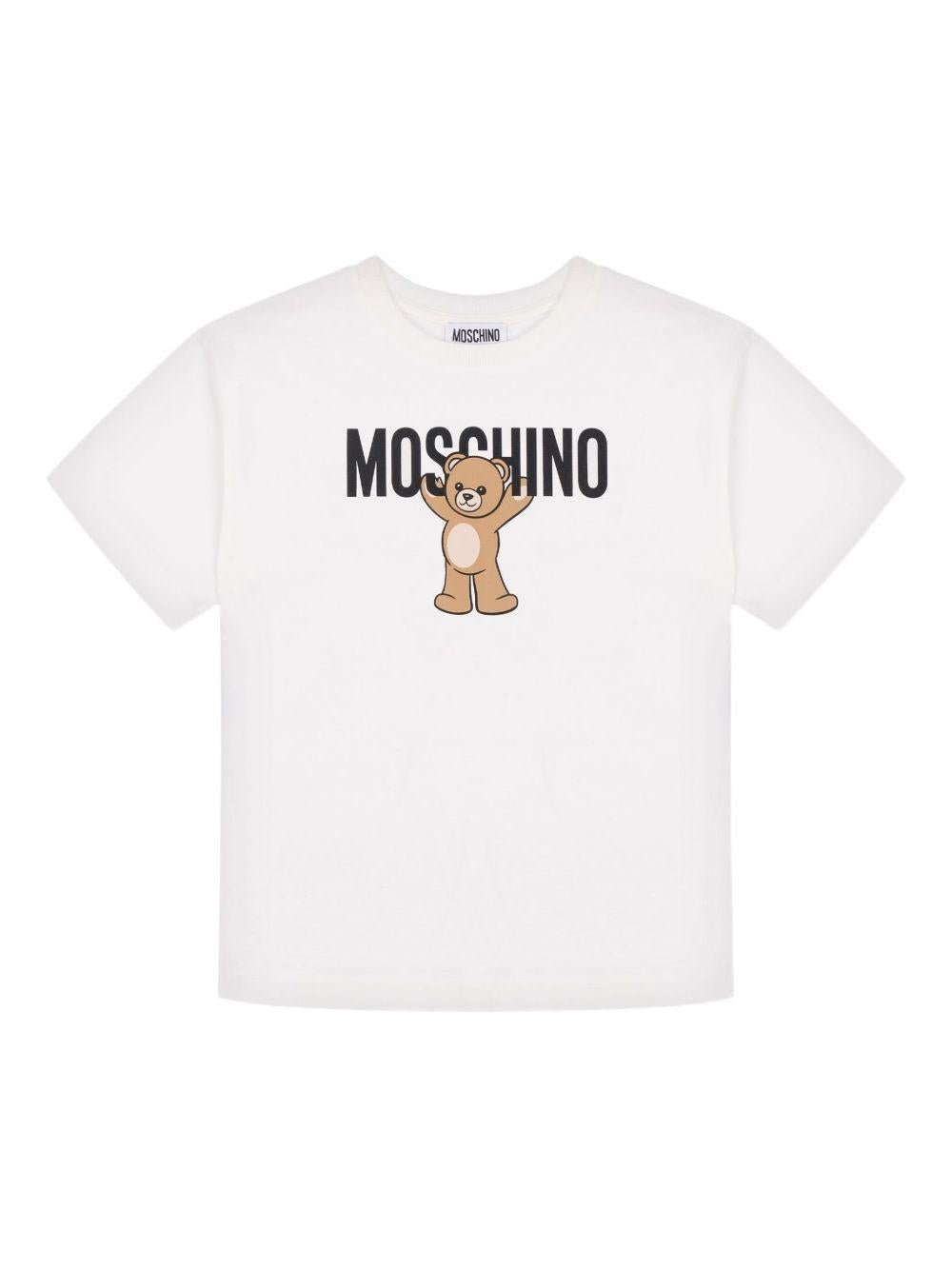 T-shirt per bambina Moschino Kids bianca con motivo Teddy Bear - Rubino Kids