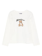 T-shirt per bambina Moschino Kids bianca con motivo Teddy Bear - Rubino Kids