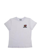 T-shirt per bambina Moschino Kids bianca con ricamo orsetto - Rubino Kids