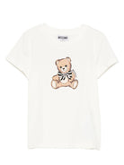 T-shirt per bambina Moschino Kids bianca con Teddy Bear con fiocco - Rubino Kids