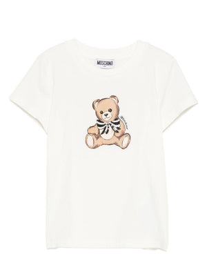 T-shirt per bambina Moschino Kids bianca con Teddy Bear con fiocco