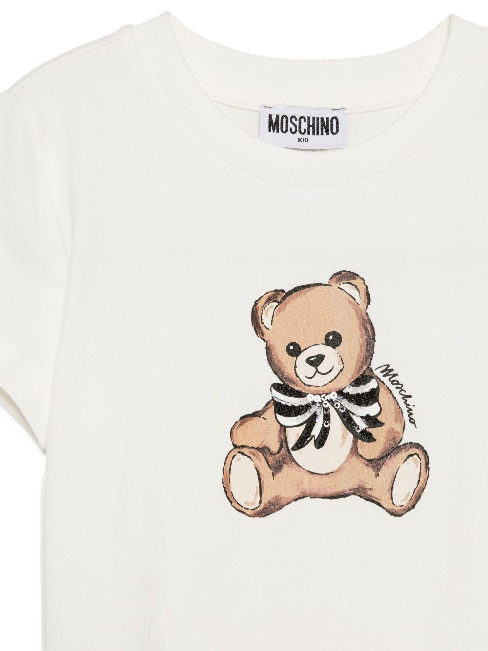 T-shirt per bambina Moschino Kids bianca con Teddy Bear con fiocco - Rubino Kids