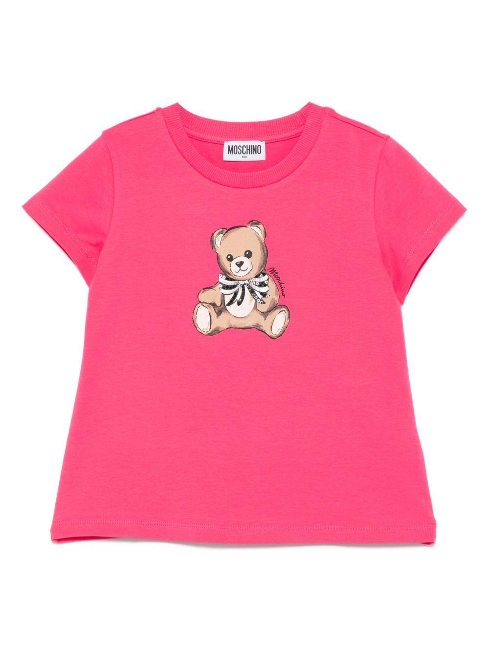 T-shirt per bambina Moschino Kids fucsia con logo Teddy Bear - Rubino Kids