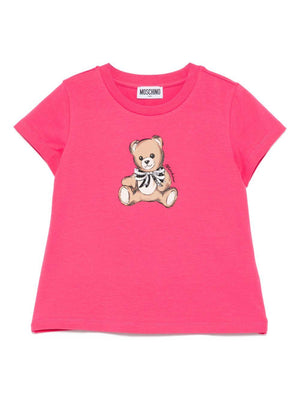 T-shirt per bambina Moschino Kids fucsia con logo Teddy Bear