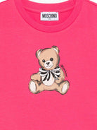 T-shirt per bambina Moschino Kids fucsia con logo Teddy Bear - Rubino Kids