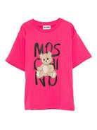 T-shirt per bambina Moschino Kids fucsia con stampa e logo - Rubino Kids