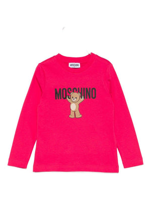 T-shirt per bambina Moschino Kids fucsia con stampa Teddy Bear