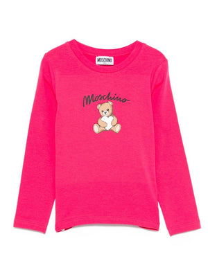 Moschino Kids fuchsia T-shirt for girls with teddy print