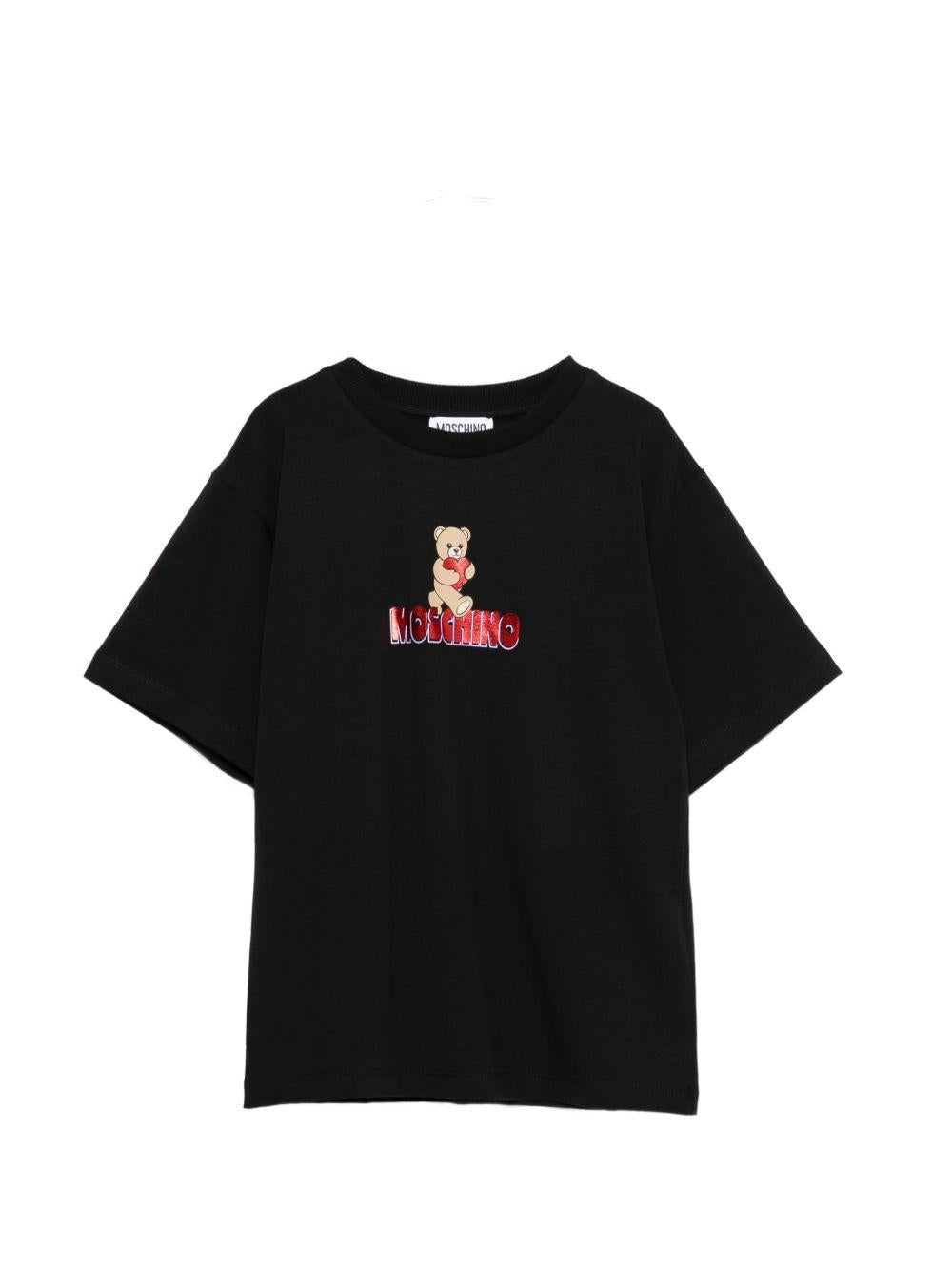 T-shirt per bambina Moschino Kids nera con logo sul davanti - Rubino Kids