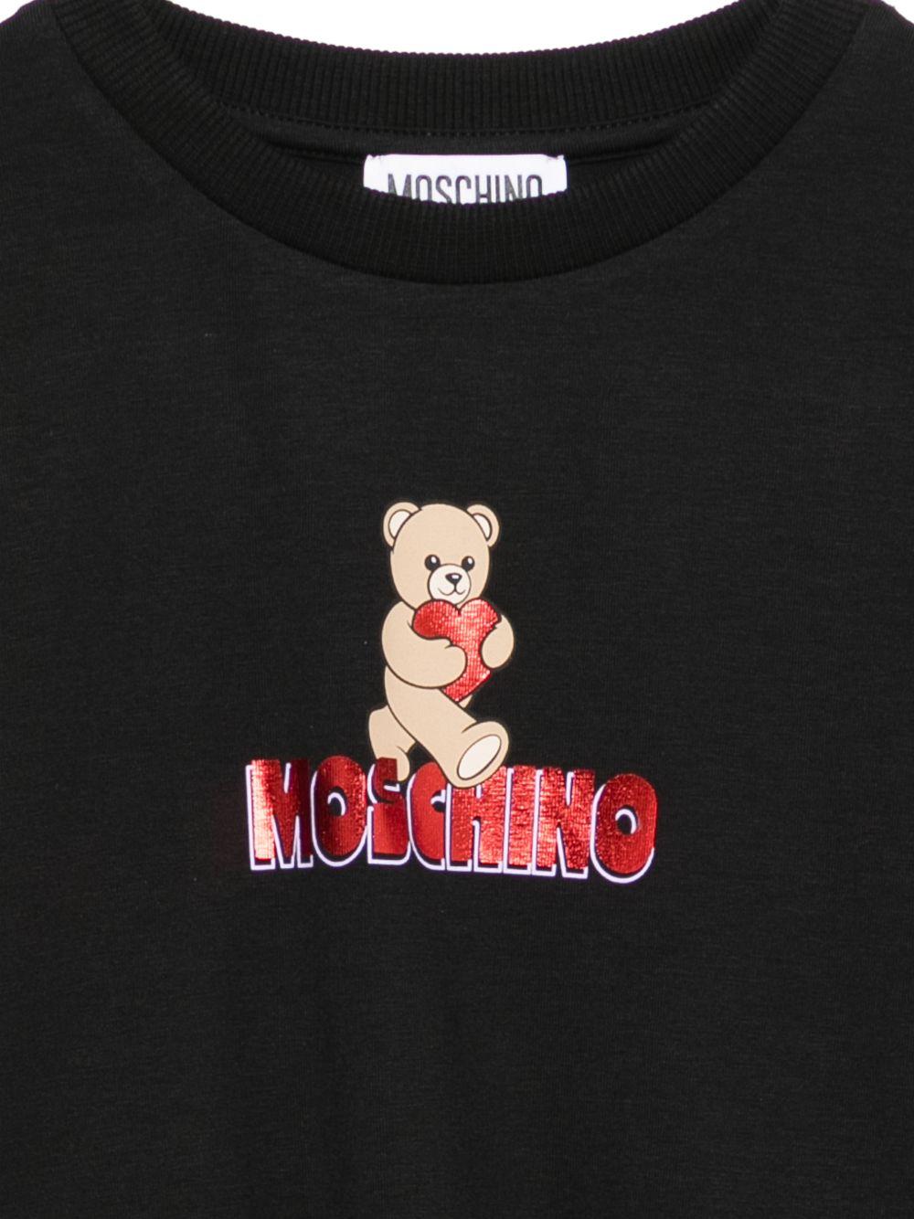 T-shirt per bambina Moschino Kids nera con logo sul davanti - Rubino Kids