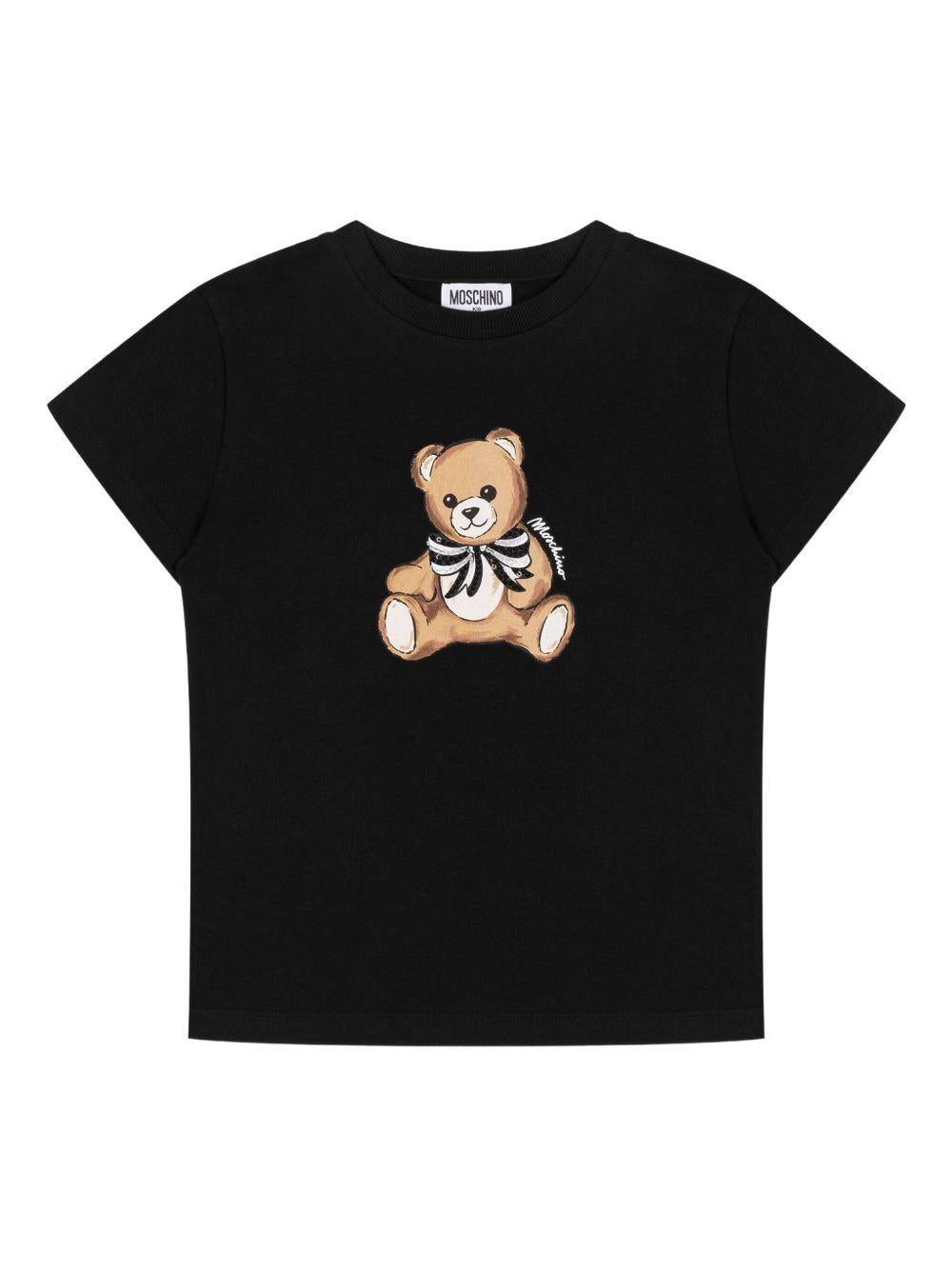 T-shirt per bambina Moschino Kids nera con logo Teddy Bear - Rubino Kids