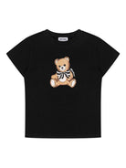 T-shirt per bambina Moschino Kids nera con logo Teddy Bear - Rubino Kids