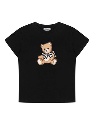 T-shirt per bambina Moschino Kids nera con logo Teddy Bear