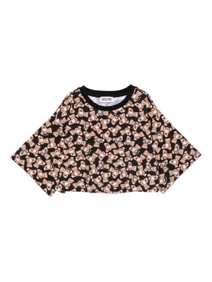 T-shirt per bambina Moschino Kids nera con stampa all-over