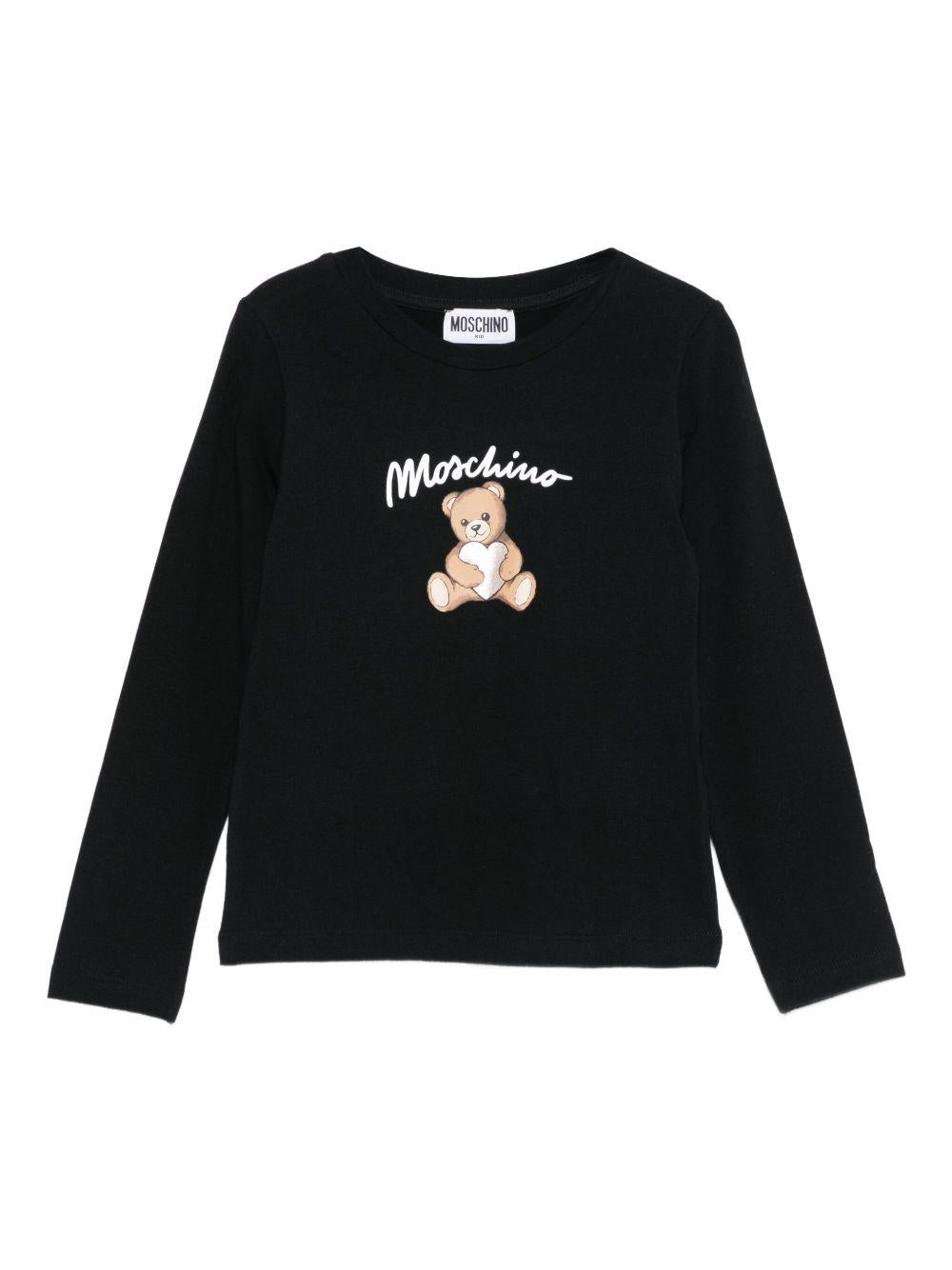 T-shirt per bambina Moschino Kids nera con stampa Teddy Bear - Rubino Kids