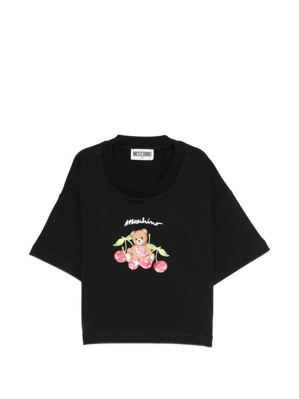 T-shirt per bambina Moschino Kids nera con stampa Teddy Bear sul davanti - Rubino Kids