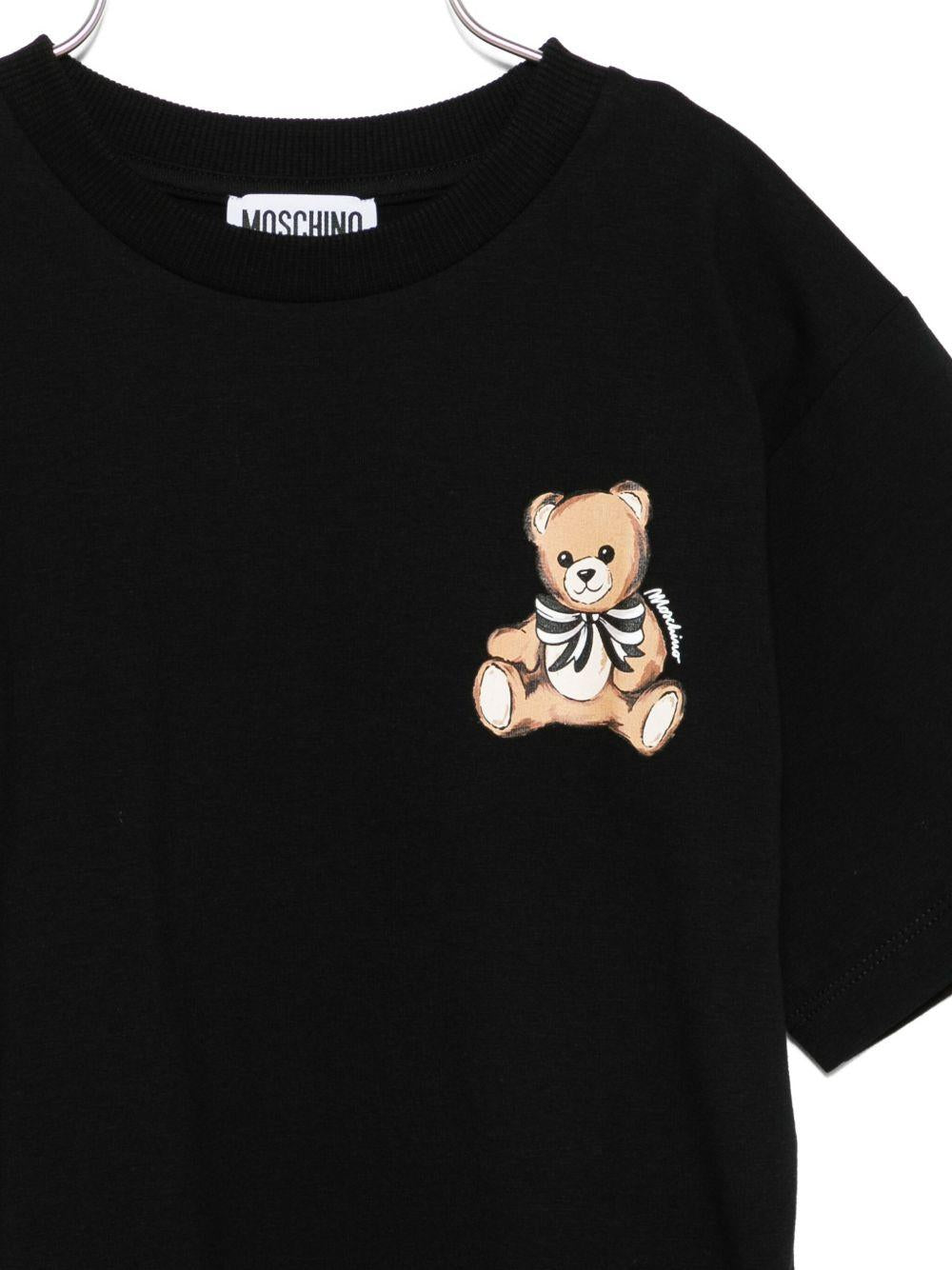 T-shirt per bambina Moschino Kids nera con stampa teddy - Rubino Kids