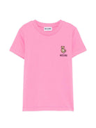 T-shirt per bambina Moschino Kids rosa con ricamo Teddy Bear - Rubino Kids