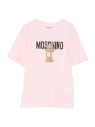 T-shirt per bambina Moschino Kids rosa con stampa logo e scritta - Rubino Kids