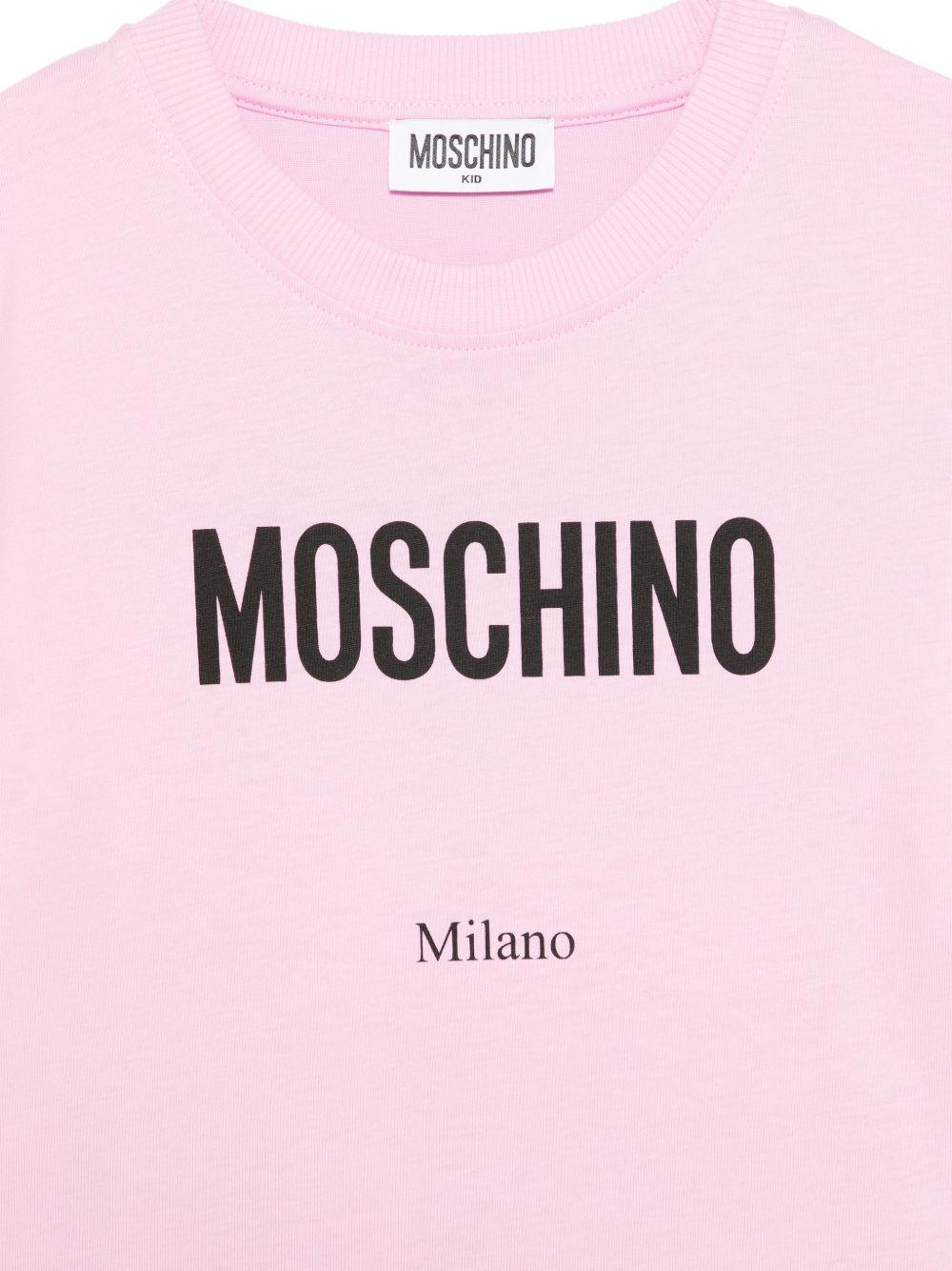 T-shirt per bambina Moschino Kids rosa con stampa logo - Rubino Kids