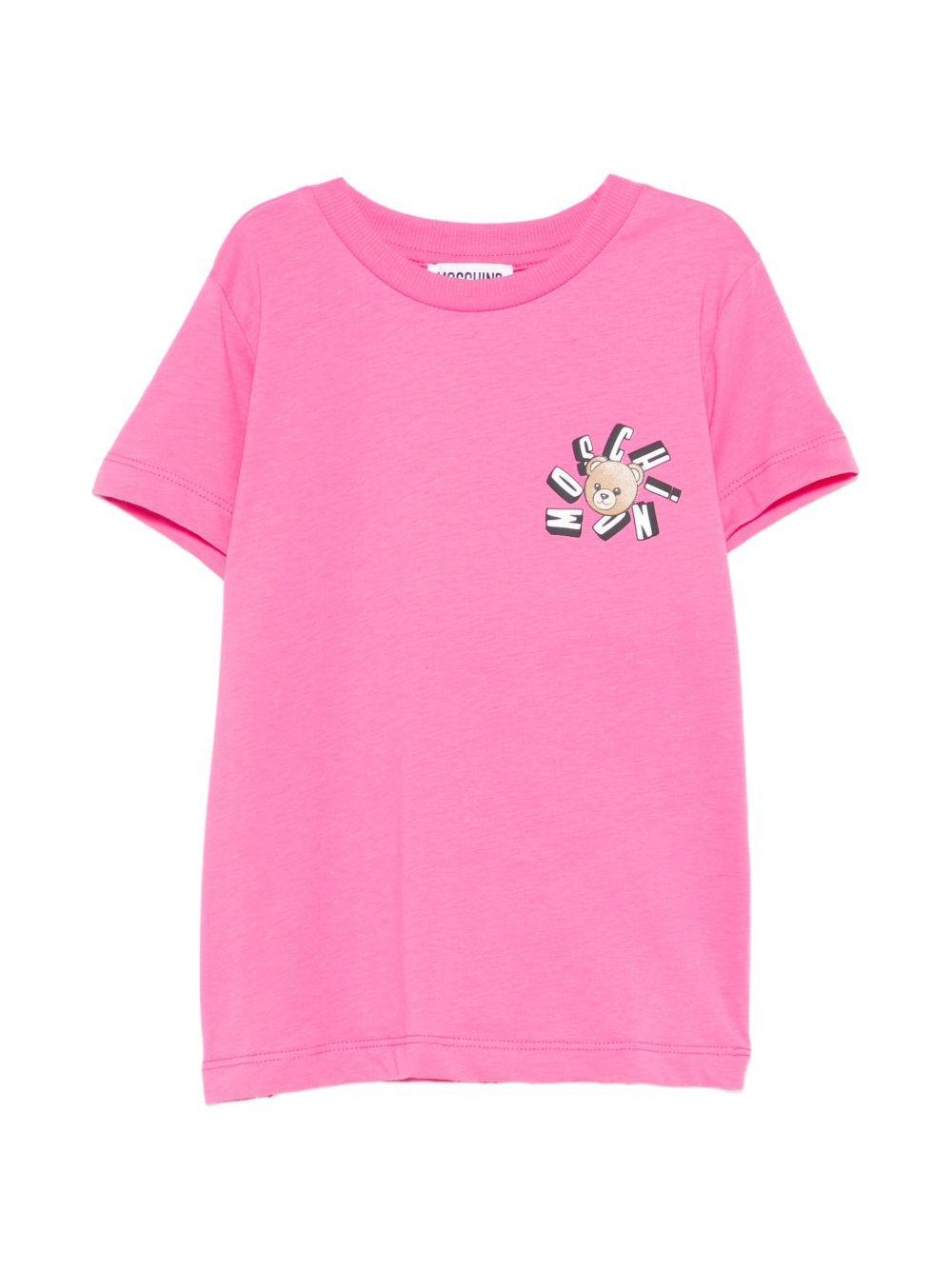 T-shirt per bambina Moschino Kids rosa con stampa Teddy Bear - Rubino Kids