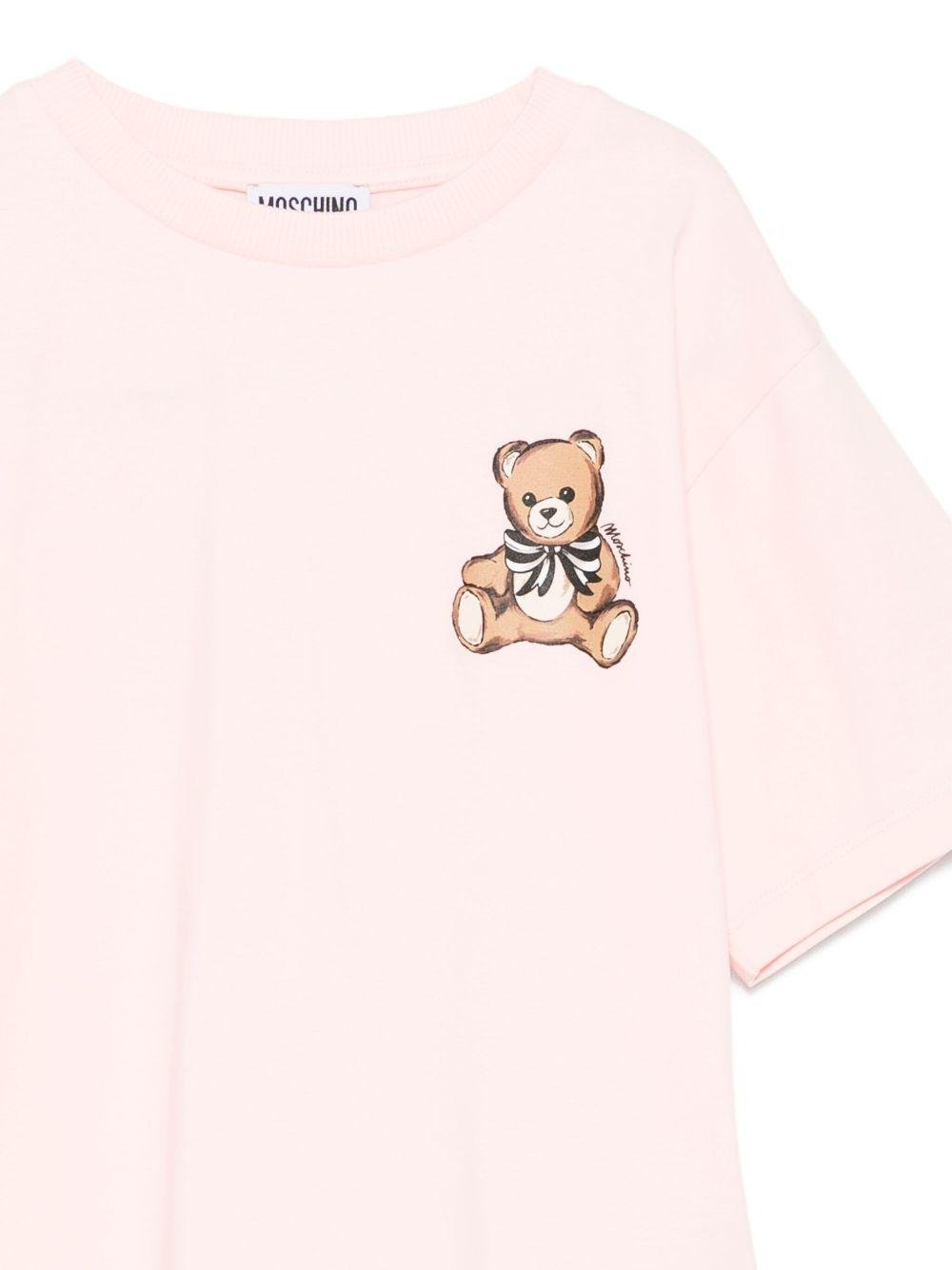 T-shirt per bambina Moschino Kids rosa con stampa teddy - Rubino Kids