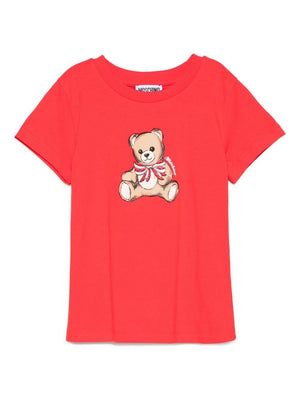 T-shirt per bambina Moschino Kids rossa con stampa teddy