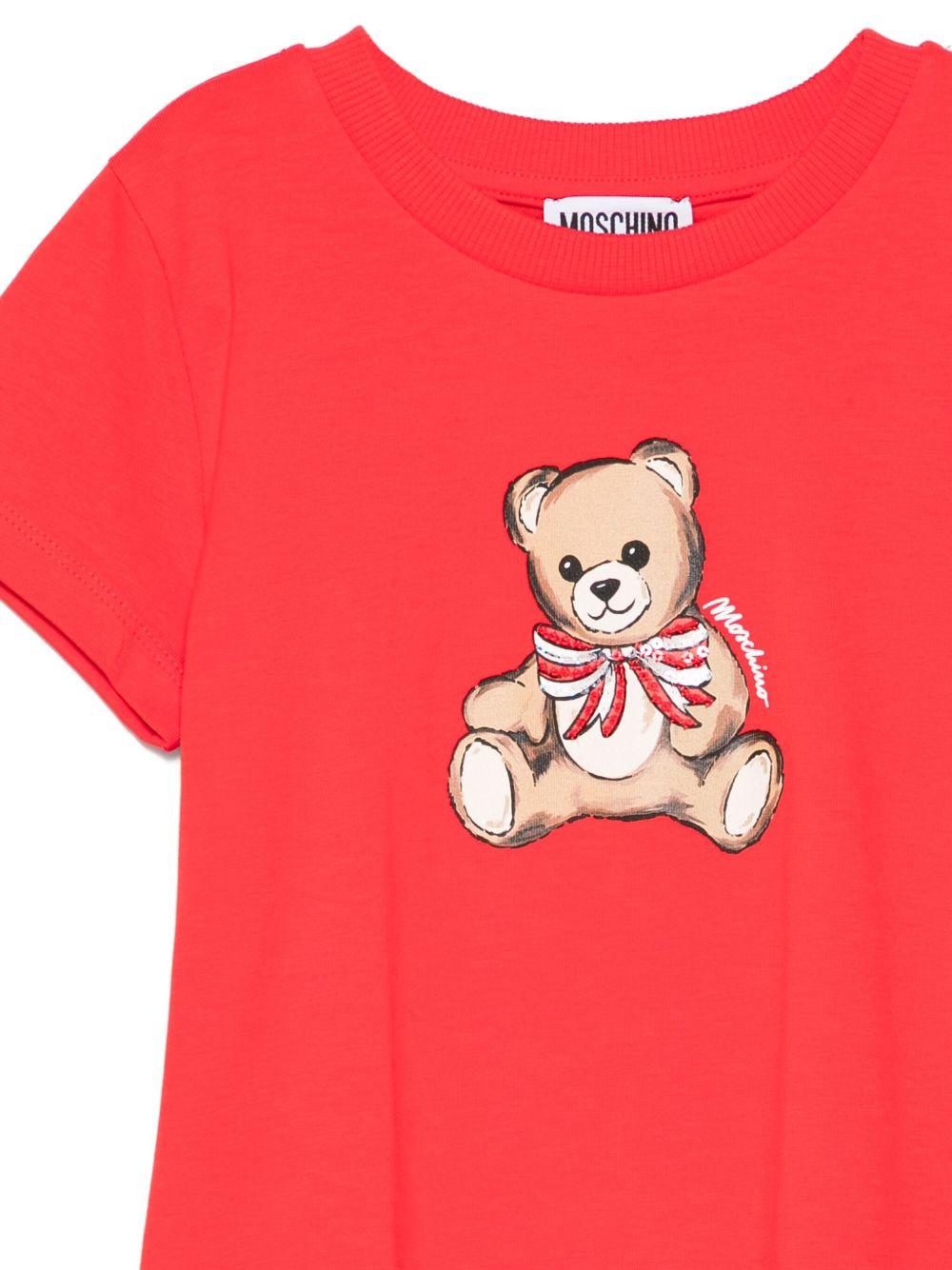 T-shirt per bambina Moschino Kids rossa con stampa teddy - Rubino Kids