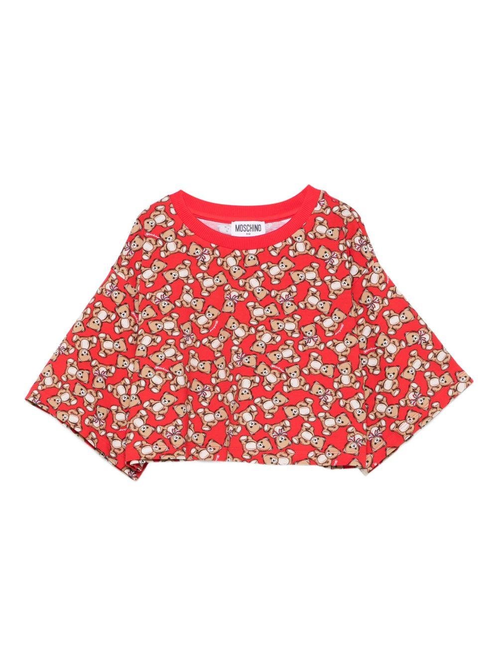 T-shirt per bambina Moschino Kids rosso con stampa all - over - Rubino Kids