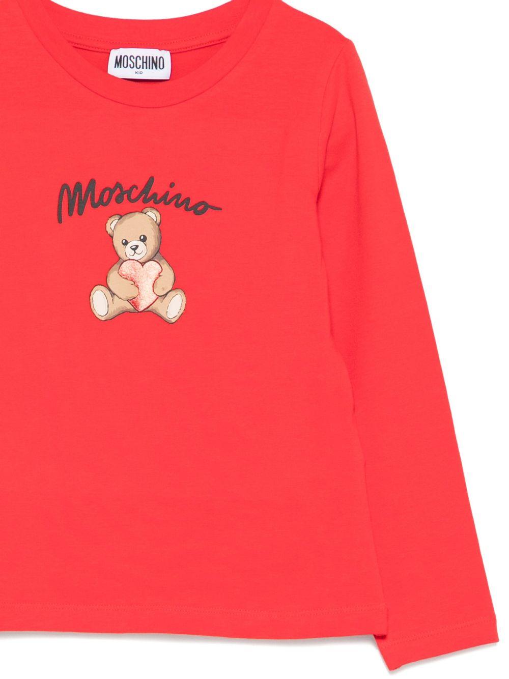 T-shirt per bambina Moschino Kids rosso maniche lunghe - Rubino Kids