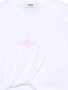 T-shirt per bambina MSGM Kids bianca con dettaglio nodo - Rubino Kids