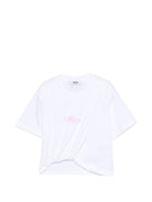 T-shirt per bambina MSGM Kids bianca con dettaglio nodo - Rubino Kids