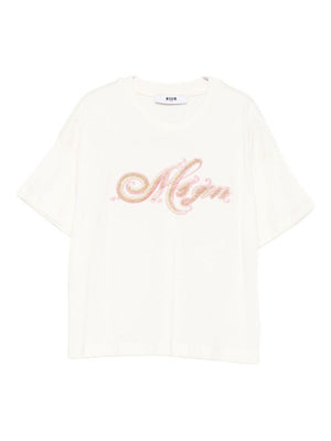 MSGM Kids white T-shirt for girls with logo on the front