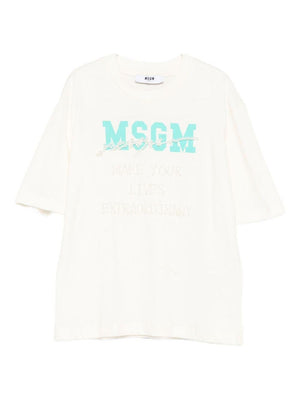 MSGM Kids white T-shirt for girls with logo on the front