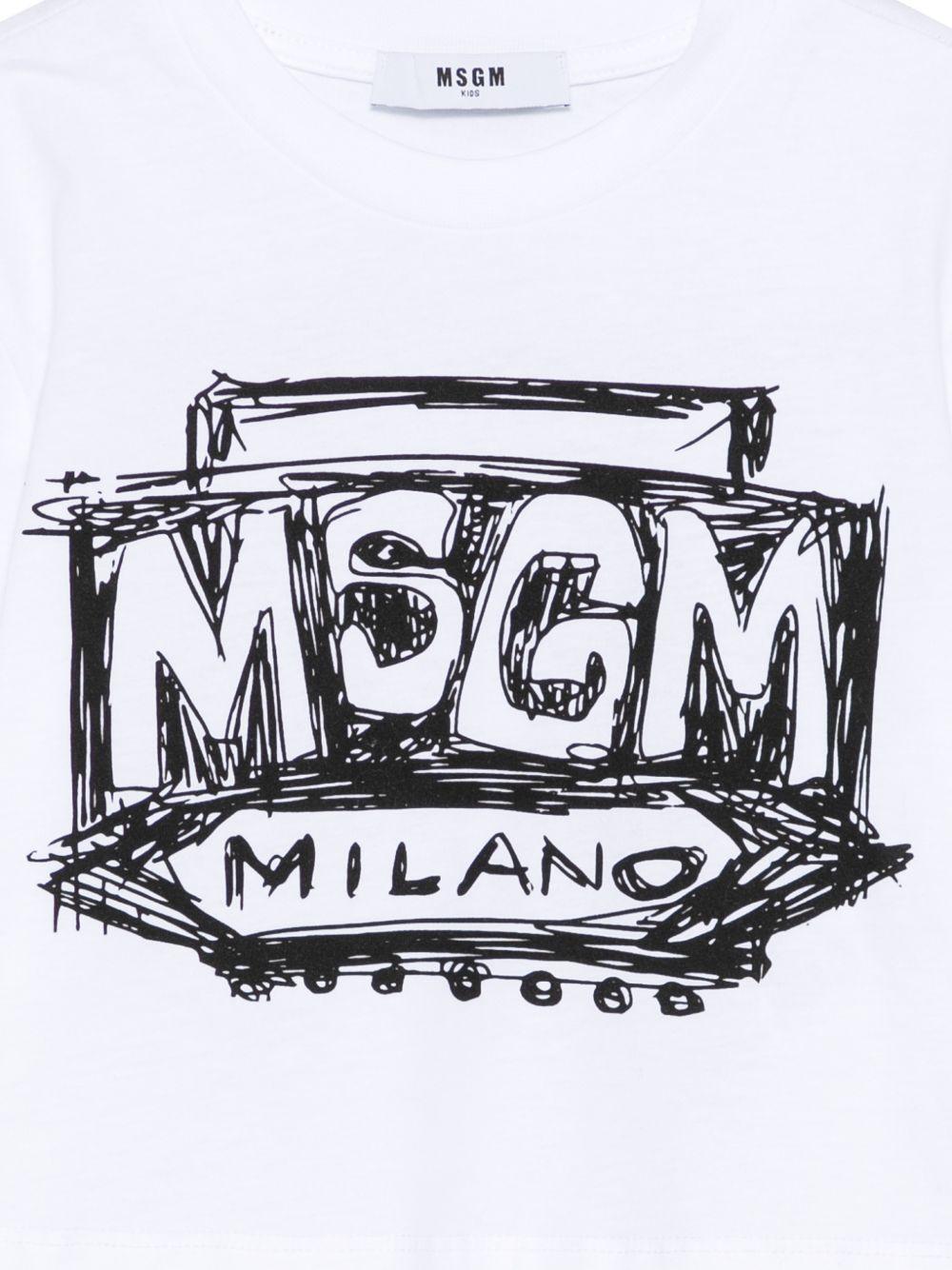 T-shirt per bambina MSGM Kids bianca con stampa logo sul davanti - Rubino Kids