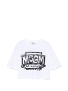 T-shirt per bambina MSGM Kids bianca con stampa logo sul davanti - Rubino Kids