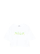 T-shirt per bambina MSGM Kids bianca modello crop - Rubino Kids