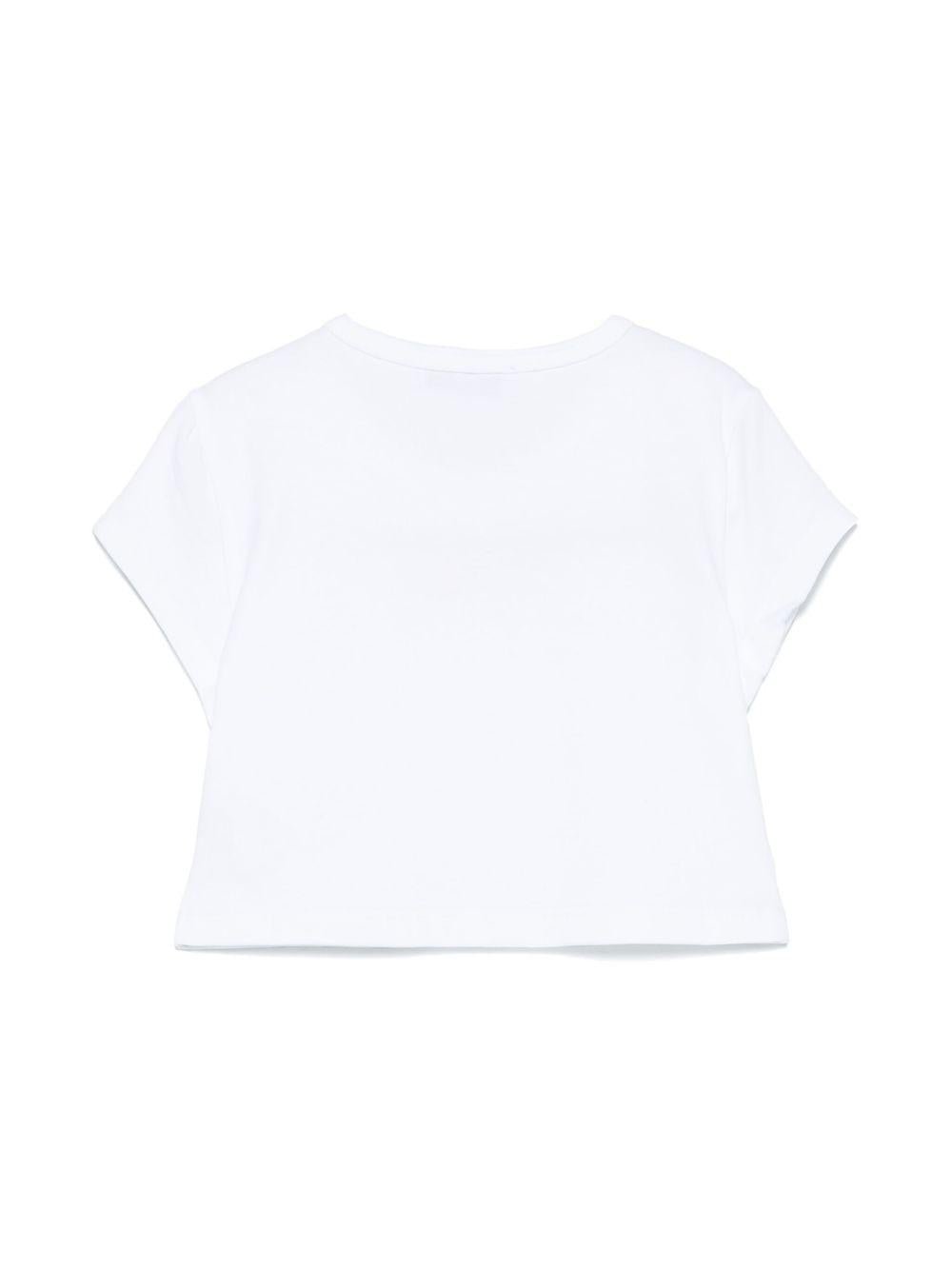 T-shirt per bambina MSGM Kids bianco in jersey elasticizzato con ricamo con logo frontale - Rubino Kids