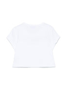 T-shirt per bambina MSGM Kids bianco in jersey elasticizzato con ricamo con logo frontale - Rubino Kids