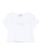 T-shirt per bambina MSGM Kids bianco in jersey elasticizzato con ricamo con logo frontale - Rubino Kids