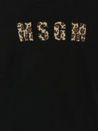 T-shirt per bambina MSGM Kids nera con logo leopardato - Rubino Kids