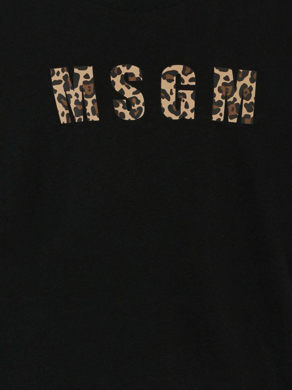 T-shirt per bambina MSGM Kids nera con logo leopardato - Rubino Kids