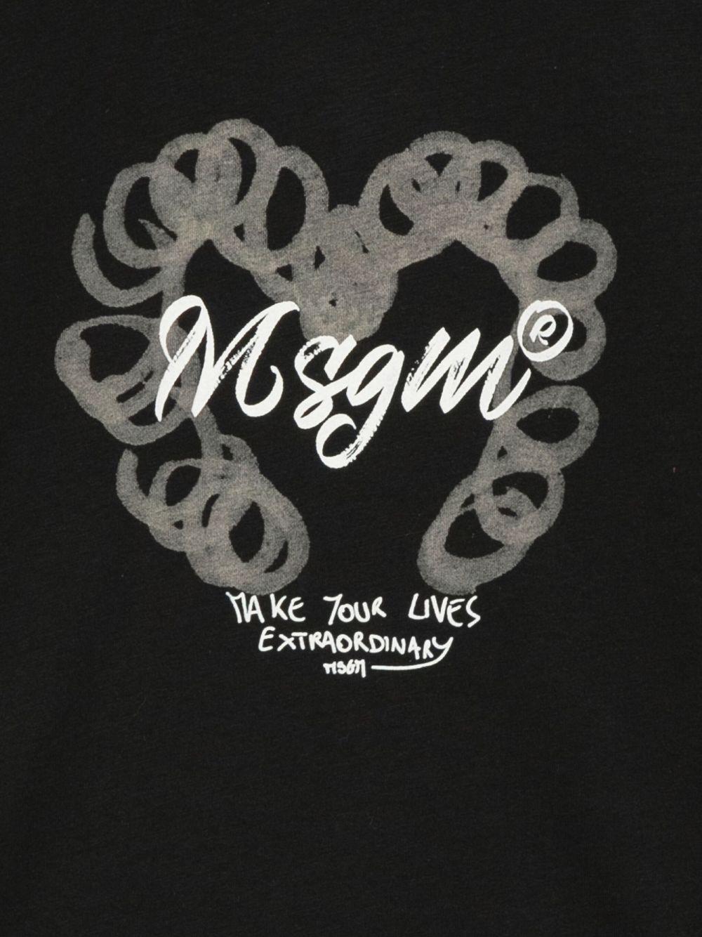 T-shirt per bambina MSGM Kids nera con logo sul davanti - Rubino Kids