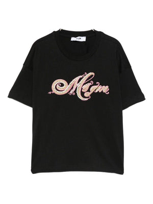 MSGM Kids black T-shirt for girls with logo on the front