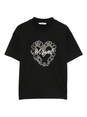 MSGM Kids black T-shirt for girls with logo on the front