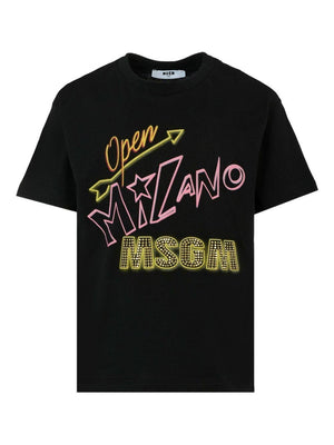 MSGM Kids black T-shirt with rhinestones for girls