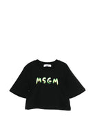 T-shirt per bambina MSGM Kids nera modello crop - Rubino Kids
