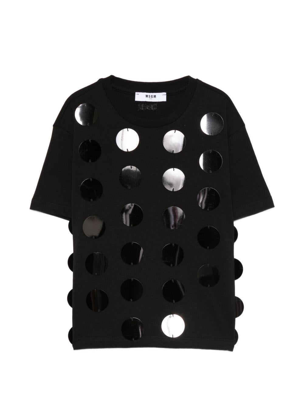 T-shirt per bambina MSGM Kids nero con applicazioni - Rubino Kids